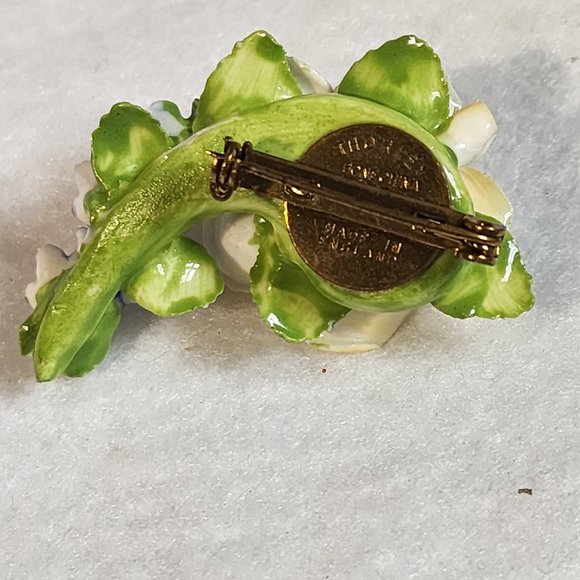 Vintage Artone Bone China Flower Brooch Pin & Screwback Earrings Set England Yel - Picture 4 of 6